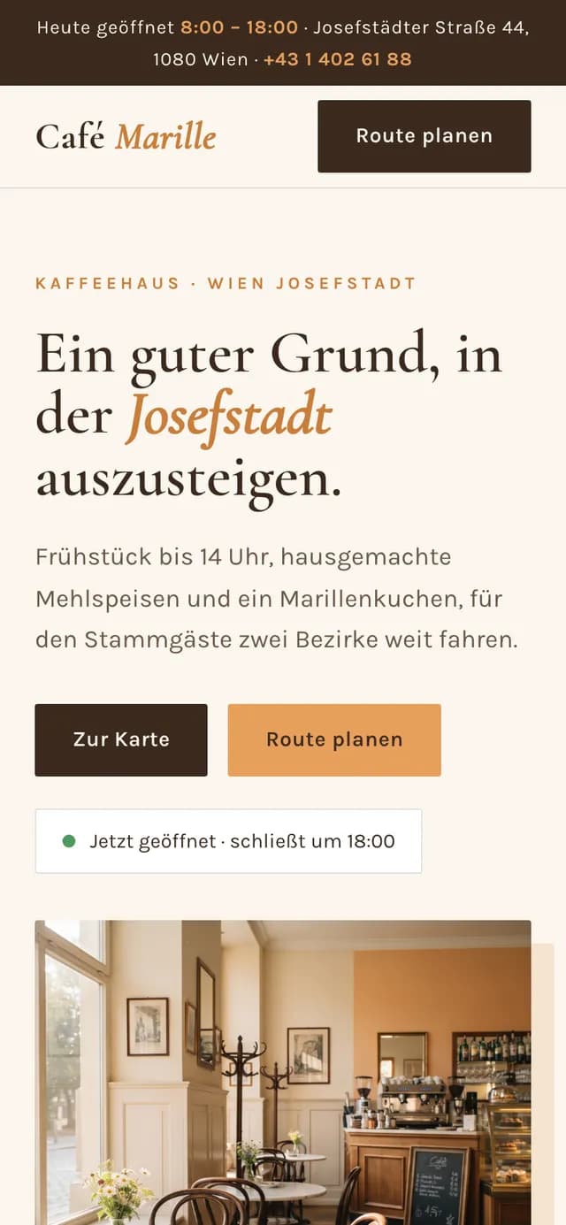 Café Marille — Mobile Ansicht