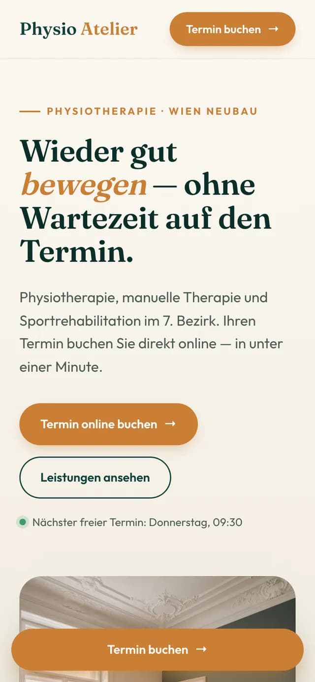 Physio Atelier — Mobile Ansicht