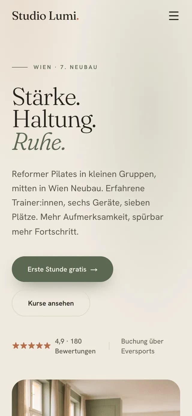 Studio Lumi — Mobile Ansicht